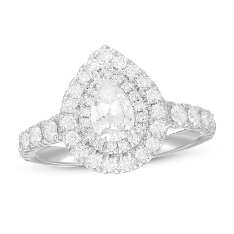 Engagement Ring 1-3/8 ct tw Pear/Round 14K White Gold
